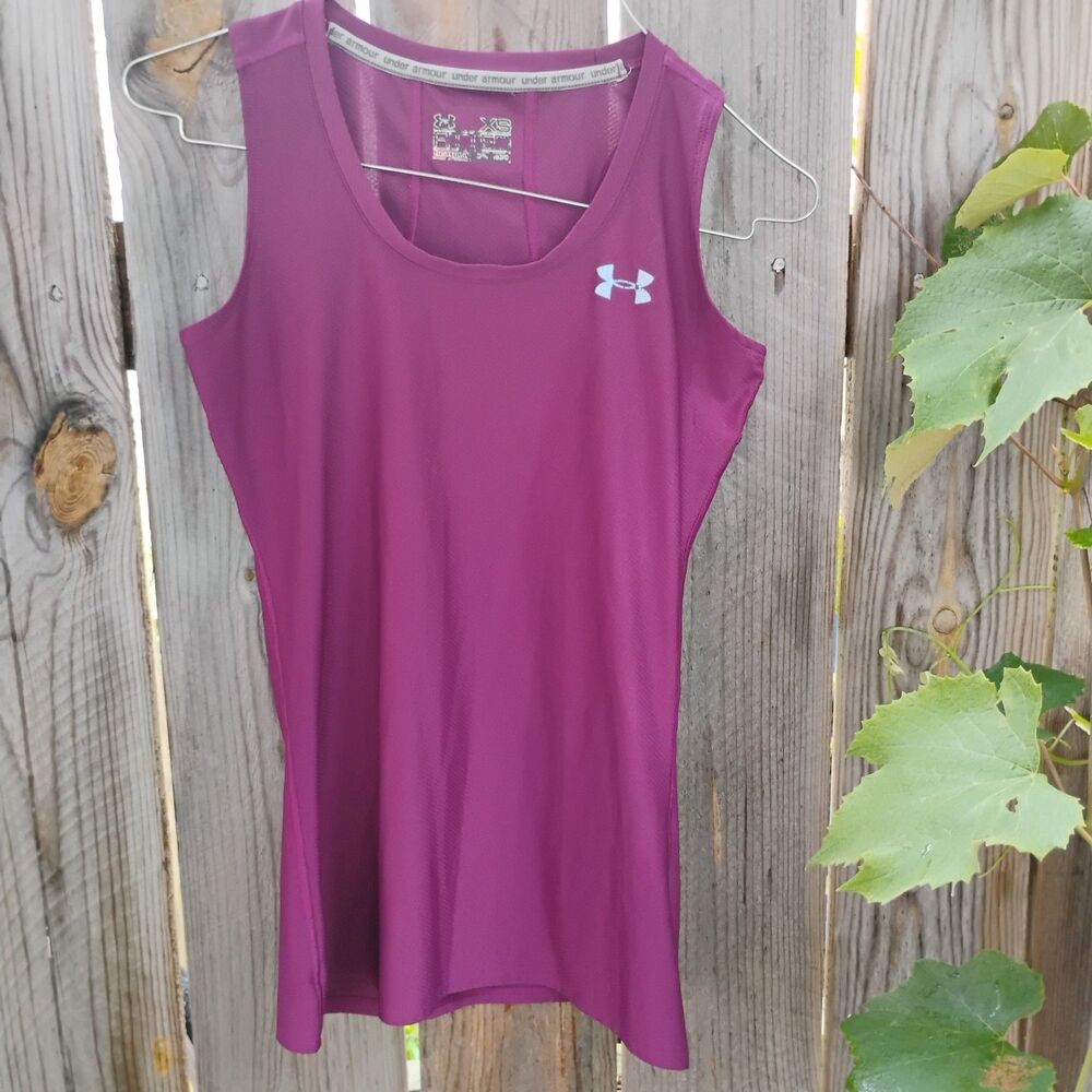 Under Armour Womens HeatGear Tank Top purple Ribbed Fitted Athletic Size XS